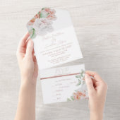 Invitation Tout En Un Pêche romantique et fleurs d'aquarelle blanche (Déchirure)