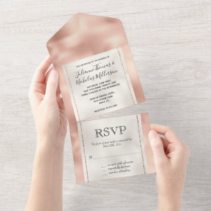 Invitation Tout En Un Pêche Rose Gold Luxe Blanc
