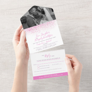 Invitation Tout En Un Peinture aquarelle rose par touches après la fête 