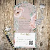 Invitation Tout En Un Peonies blanches et blanches rustiques Code QR ros