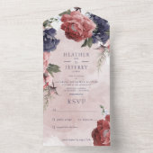 Invitation Tout En Un Peonies rose et bleu rustique Pink Pas de dîner (À l'intérieur)