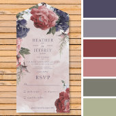 Invitation Tout En Un Peonies rose et bleu rustique Pink Pas de dîner