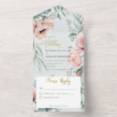 Invitation Tout En Un Peonies rustiques blanches et blanches Sage Green  (À l'intérieur)