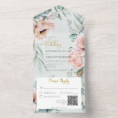 Invitation Tout En Un Peonies rustiques blanches et blanches Sage Green  (À l'intérieur)