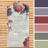 Invitation Tout En Un Peonies Rustiques Roses & Bleues Sage Vert Pas de