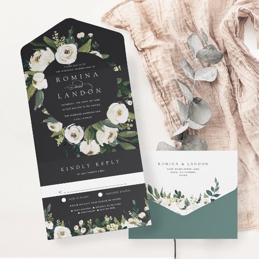 Invitation Tout En Un Peony blanc | Aquarelle Mariage de cadre Floral