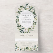 Invitation Tout En Un Peony blanc | Mariage floral de l'aquarelle du cad (À l'intérieur)