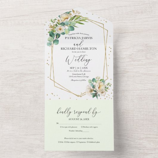 Invitation Tout En Un Peony Eucalyptus Floral Mariage géométrique (À l'intérieur)