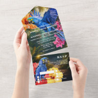 Perroquet de la jungle fleurs tropicales forêt