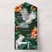 Invitation Tout En Un Perroquet de la jungle hibiscus monstera leaf (À l'intérieur)