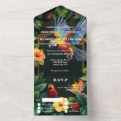 Invitation Tout En Un Perroquets de jungle tropicale hibiscus île mariag (À l'intérieur)