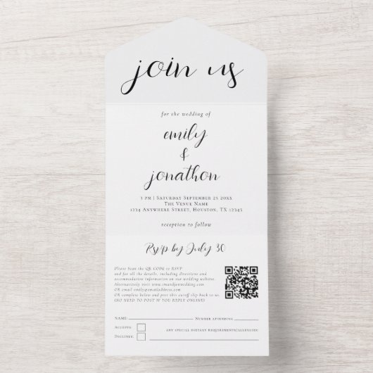 Invitation Tout En Un Personnalisé Rejoignez-nous QR Code moderne Script (À l'intérieur)