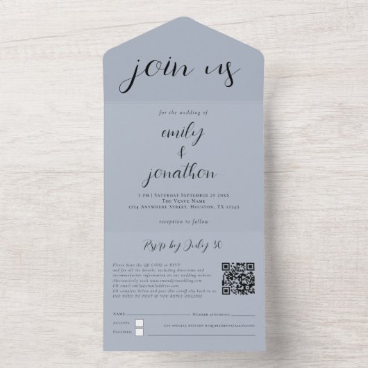 Invitation Tout En Un Personnalisé Rejoignez-nous QR Code Moderne Script (À l'intérieur)