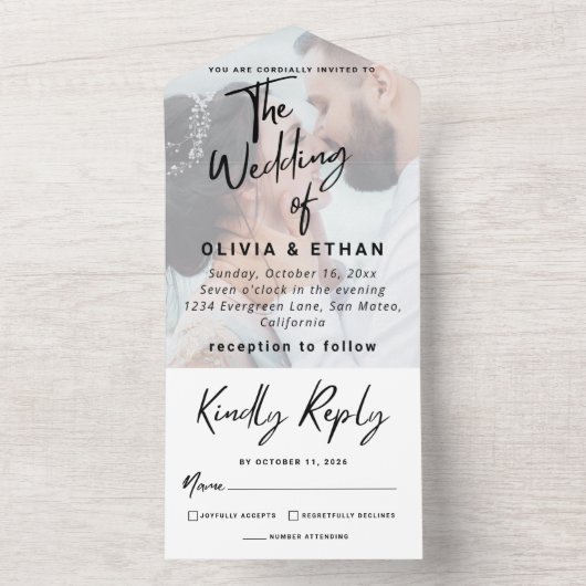 Invitation Tout En Un Personnaliser de Mariage photo de superposition mo (À l'intérieur)