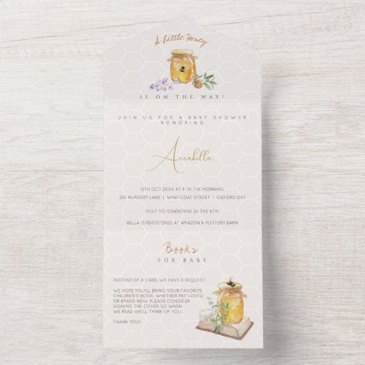 Invitation Tout En Un Petit Baby shower de miel doux (À l'intérieur)