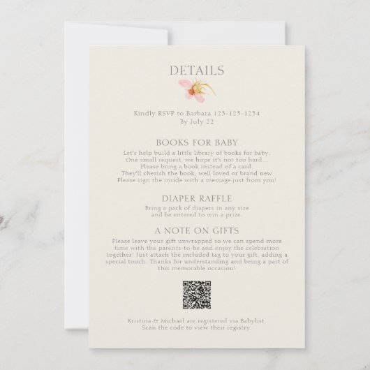 Invitation Tout en un petit Baby shower Fleur sauvage (Dos)