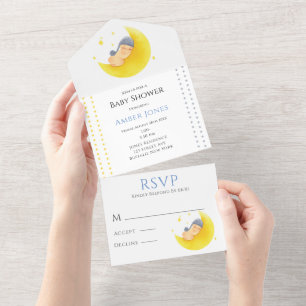 Invitation Tout En Un Petit Garçon Et Baby shower Lune