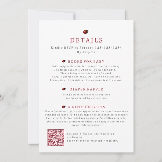Invitation Tout en un petit Ladybug QR Code Douche (Dos)