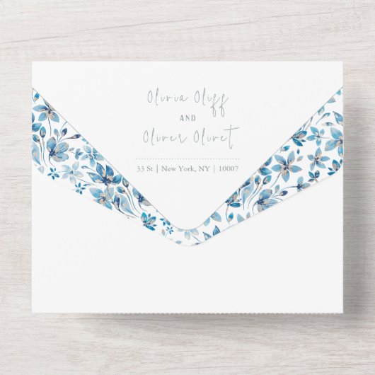 Invitation Tout En Un Petit Mariage de fleurs bleues (Verso)
