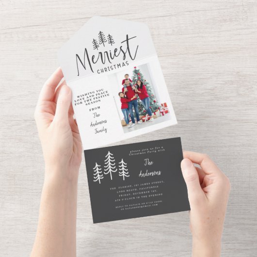 Invitation Tout En Un Petit sapin de Noël moderne photo rustique (Déchirure)