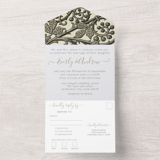 Invitation Tout En Un Photo à l'arrière Art nouveau Feuilles et Vignes (À l'intérieur)