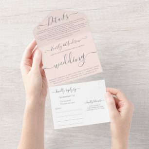 Invitation Tout En Un Photo au dos simple moderne rose blush mariage