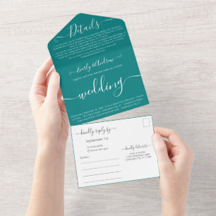 Invitation Tout En Un Photo au dos simple moderne sarcelle verte mariage