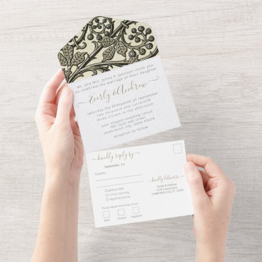 Invitation Tout En Un Photo Back Art Nouveau Feuilles et vignes (Déchirure)