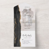 Invitation Tout En Un Photo Black Gold Agate Mariage (À l'intérieur)