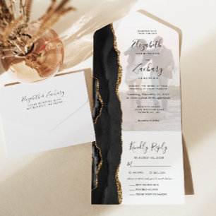 Invitation Tout En Un Photo Black Gold Agate Repas Choice Mariage