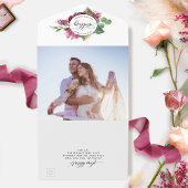 Invitation Tout En Un Photo, Burgundy Blush Mariage avec RSVP perforé