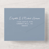 Invitation Tout En Un Photo Chic Dusty Blue Wedding Réception (Verso)