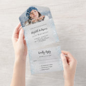 Invitation Tout En Un Photo d'anniversaire bleu argenté rsvp (Déchirure)