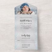 Invitation Tout En Un Photo d'anniversaire bleu argenté rsvp (À l'intérieur)
