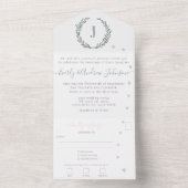 Invitation Tout En Un Photo de Back Sage Green Monogram et Wreath (À l'intérieur)