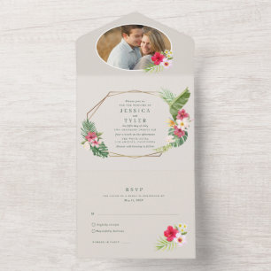 Invitation Tout En Un Photo de mariage de plage tropicale