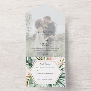 Invitation Tout En Un Photo de Mariage Feuille tropical avec détails RSV