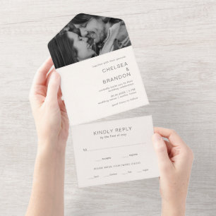 Invitation Tout En Un Photo de mariage moderne avec monogramme neutre