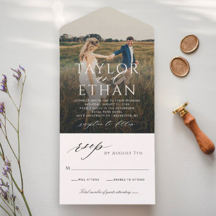 Invitation Tout En Un Photo de Mariage noir et blanc moderne