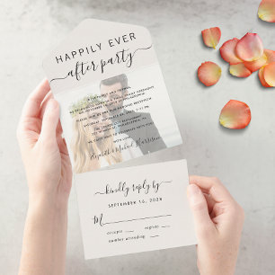 Invitation Tout En Un Photo de réception de mariage crème pour vivre heu