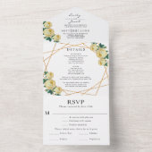 Invitation Tout En Un Photo de RSVP de mariage floral jaune géométrique (À l'intérieur)