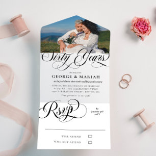 Invitation Tout En Un Photo de tourbillons noir et blanc pour 60e annive