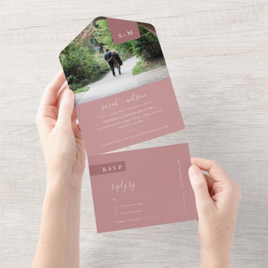 INVITATION TOUT EN UN PHOTO DU MARIAGE ROSE PINK MINIMAL SCANDI DUSKY BL (Déchirure)