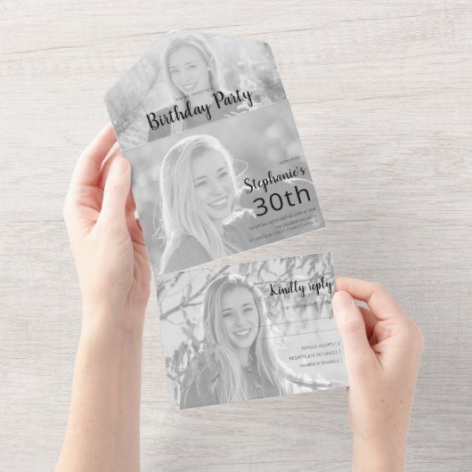 Invitation Tout En Un Photo Élégante Tout En Un Anniversaire (Déchirure)