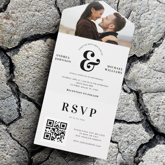 Invitation Tout En Un Photo et Ampersand Mariage QR Code RSVP