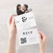 Invitation Tout En Un Photo et Ampersand Mariage QR Code RSVP (Déchirure)