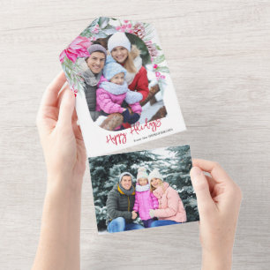 Invitation Tout En Un Photo Festif Colorful Pink Poinsettias