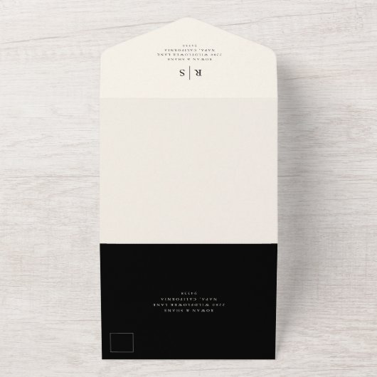 Invitation Tout En Un Photo Mariage classique noir & écrin noir (Dehors)