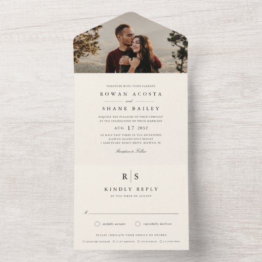 Invitation Tout En Un Photo Mariage classique noir & écrin noir (À l'intérieur)