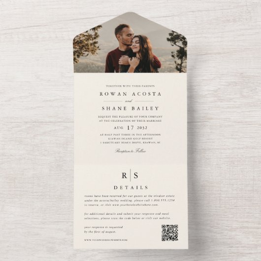 Invitation Tout En Un Photo Mariage classique noir & écrin noir (À l'intérieur)